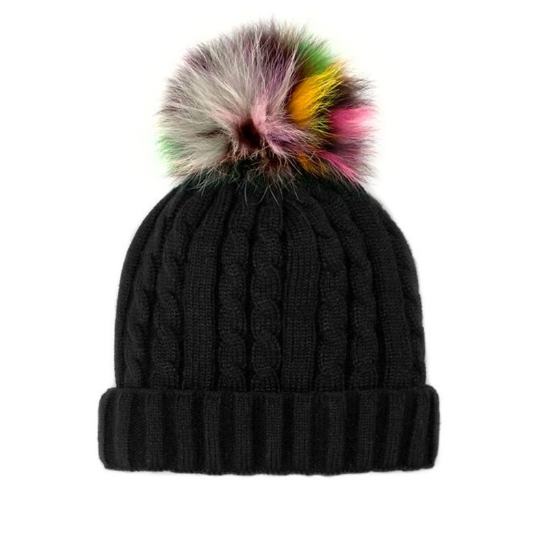 Mitchies Matchings Cable Knit Beanie w/ Rainbow Pom Womens image number 0
