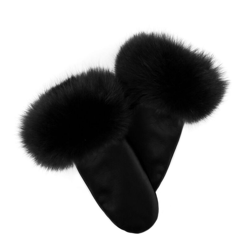 Mitchies Matchings Leather With Fur Trim Mitten Womens image number 0